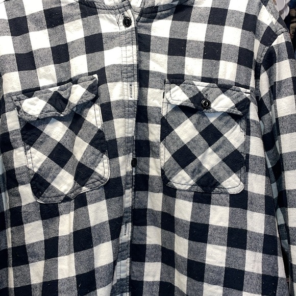 Boston Trades XLG button up work jacket hoodie black and white plaid - Picture 3 of 6